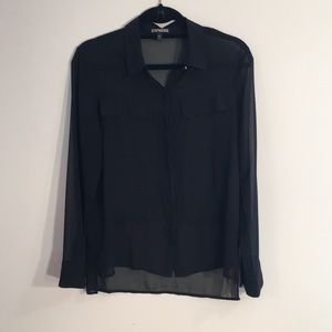 Express Sheer Black Button down Collared Shirt